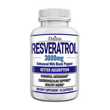 Resveratrol 3000mg Supplement – Non-GMO, Gluten-Free, Anti-Aging Antioxidant, 120 Capsules