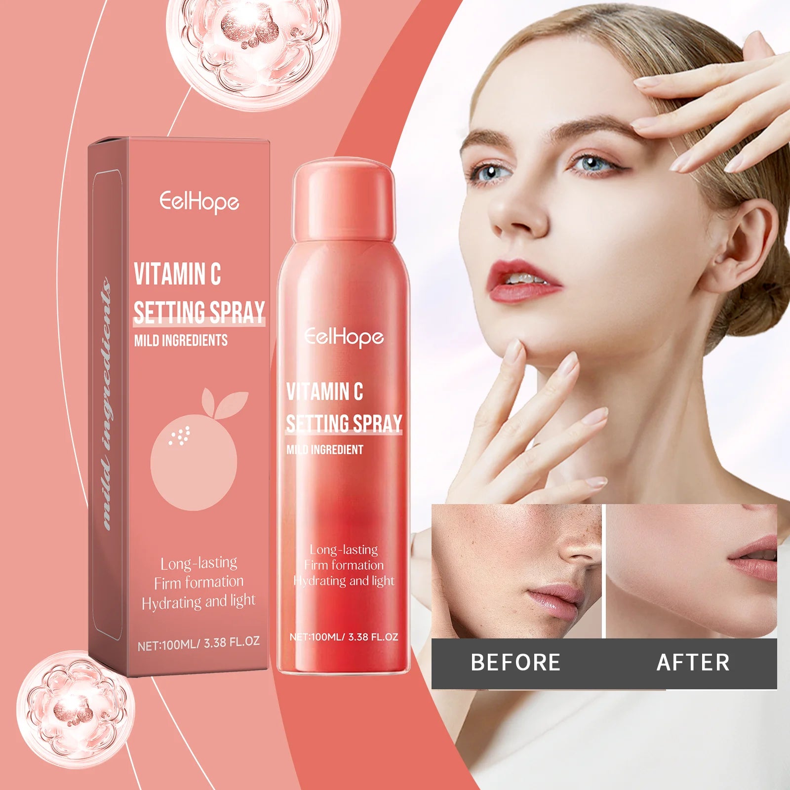 Vitamin C hydrating makeup setting spray for long-lasting glow