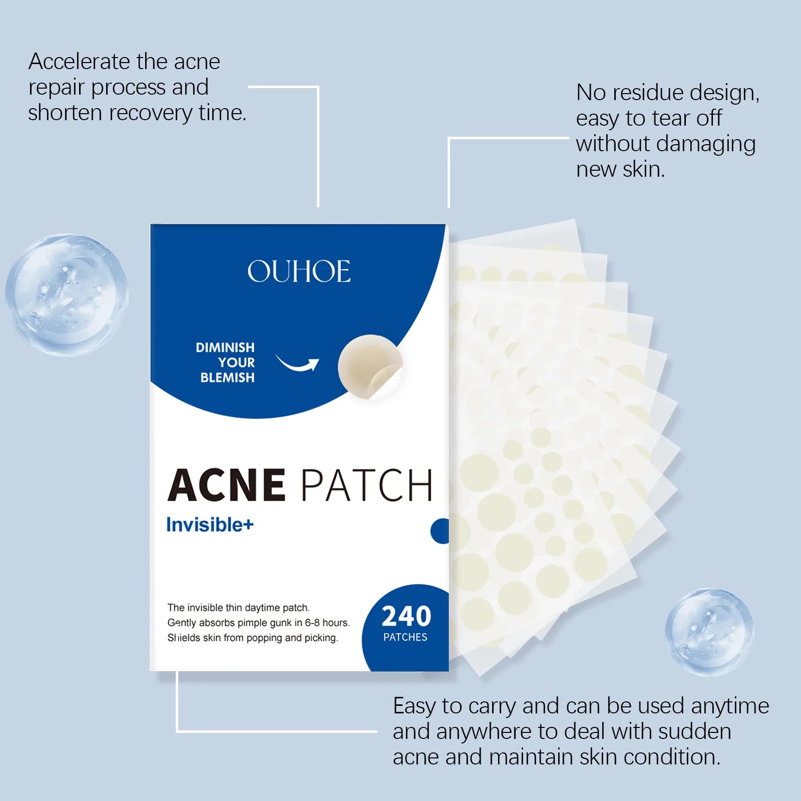 Natural plant acne removal patch applied on face acne spot