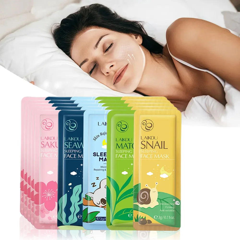 LAIKOU 30pcs Sleeping Face Mask – Moisturizing, Anti-Aging & Whitening Night Cream Masks | No-Wash Disposable Facial Skincare for Beauty