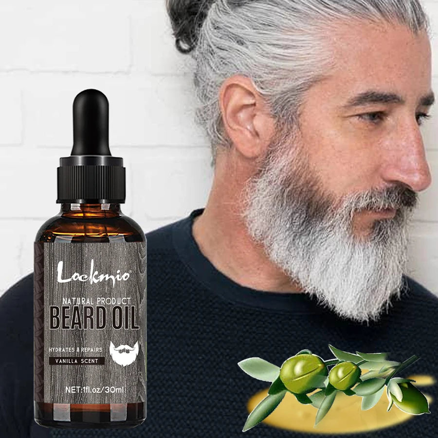 LOCKMIO Natural Beard Oil for Men – Vanilla Scent, Hydrates & Repairs, Promotes Growth & Thickness