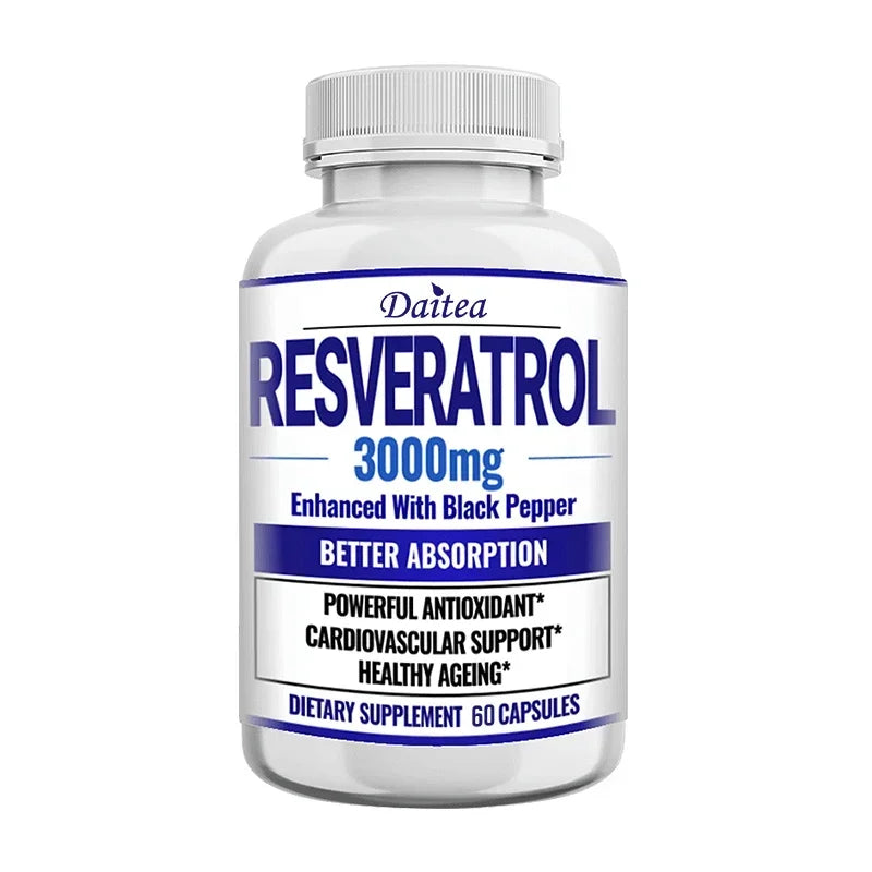 Resveratrol 3000mg Supplement – Non-GMO, Gluten-Free, Anti-Aging Antioxidant, 120 Capsules