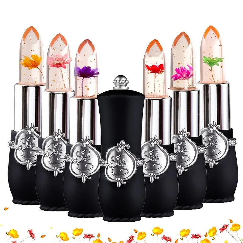 Flower Jelly Lipstick Set – Temperature-Change Moisturizer, Long-Lasting Lip Balm & Magic Color Change Gloss